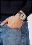 Buy Shop Versace V Circle Silver Dial Two Tone Leather Strap Watch for Men - VEBQ01319 USA Online