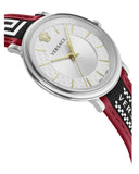 Buy Shop Versace V Circle Silver Dial Two Tone Leather Strap Watch for Men - VEBQ01319 USA Online
