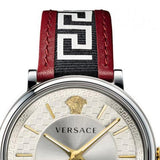 Buy Shop Versace V Circle Silver Dial Two Tone Leather Strap Watch for Men - VEBQ01319 USA Online