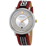Buy Shop Versace V Circle Silver Dial Two Tone Leather Strap Watch for Men - VEBQ01319 USA Online