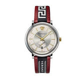 Buy Shop Versace V Circle Silver Dial Two Tone Leather Strap Watch for Men - VEBQ01319 USA Online