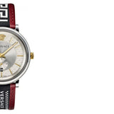 Buy Shop Versace V Circle Silver Dial Two Tone Leather Strap Watch for Men - VEBQ01319 USA Online