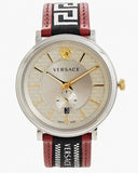 Buy Shop Versace V Circle Silver Dial Two Tone Leather Strap Watch for Men - VEBQ01319 USA Online