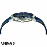 Buy Shop Versace V-Circle The Clans Edition Blue Dial Blue & Green Leather Strap Watch for Women - VEBQ00118 USA Online