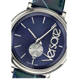 Buy Shop Versace V-Circle The Clans Edition Blue Dial Blue & Green Leather Strap Watch for Women - VEBQ00118 USA Online