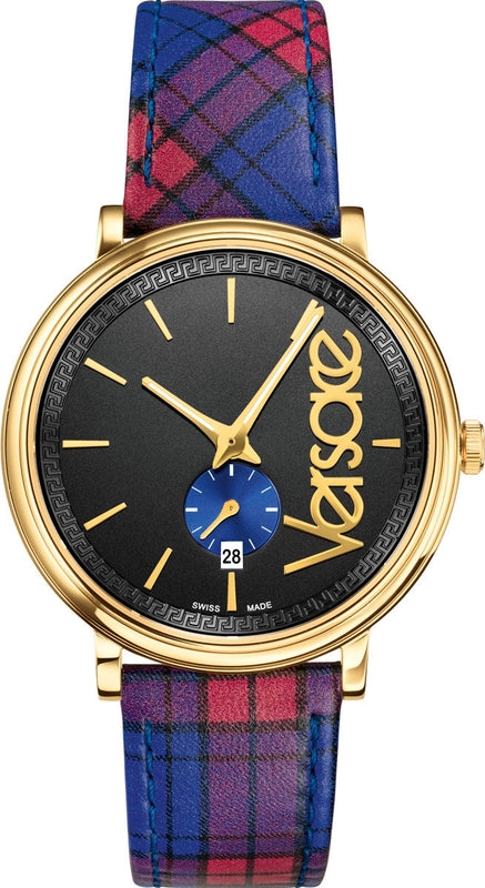 Buy Shop Versace V-Circle The Clans Edition Black Dial Red & Blue Leather Strap Watch for Women - VEBQ00218 USA Online