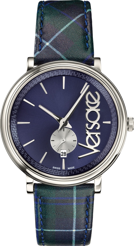 Buy Shop Versace V-Circle The Clans Edition Blue Dial Blue & Green Leather Strap Watch for Women - VEBQ00118 USA Online