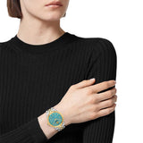 Buy Shop Versace V-Code Analog Turquoise Dial Two Tone Steel Strap Watch for Women - VE8I00524 USA Online