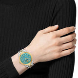 Buy Shop Versace V-Code Analog Turquoise Dial Two Tone Steel Strap Watch for Women - VE8I00524 USA Online