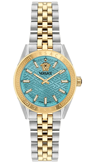 Buy Shop Versace V-Code Analog Turquoise Dial Two Tone Steel Strap Watch for Women - VE8I00524 USA Online