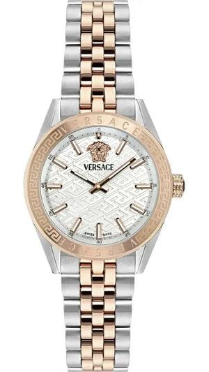 Buy Shop Versace V-Code Analog White Dial Two Tone Steel Strap Watch for Women - VE8I00624 USA Online
