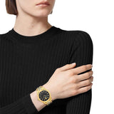 Buy Shop Versace V-Code Quartz Black Dial Gold Steel Strap Watch for Women - VE8I00724 USA Online