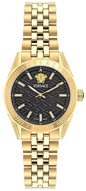 Buy Shop Versace V-Code Quartz Black Dial Gold Steel Strap Watch for Women - VE8I00724 USA Online