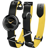 Buy Shop Versace V-Flare Quartz Black Dial Black Leather Strap Watch for Women - VEBN00518 USA Online