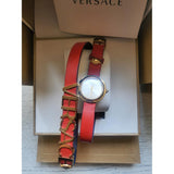 Buy Shop Versace V-Flare Quartz Silver Dial Red Leather Strap Watch for Women - VEBN00418 USA Online
