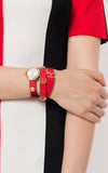 Buy Shop Versace V-Flare Quartz Silver Dial Red Leather Strap Watch for Women - VEBN00418 USA Online