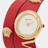 Buy Shop Versace V-Flare Quartz Silver Dial Red Leather Strap Watch for Women - VEBN00418 USA Online