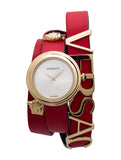 Buy Shop Versace V-Flare Quartz Silver Dial Red Leather Strap Watch for Women - VEBN00418 USA Online