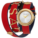 Buy Shop Versace V-Flare Quartz Silver Dial Red Leather Strap Watch for Women - VEBN00418 USA Online