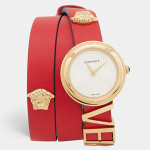 Buy Shop Versace V-Flare Quartz Silver Dial Red Leather Strap Watch for Women - VEBN00418 USA Online