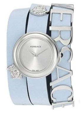 Buy Shop Versace V Flare Silver Dial Blue Leather Strap Watch for Women - VEBN00118 USA Online