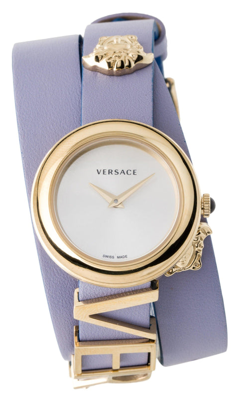 Buy Shop Versace V-Flare Silver Dial Purple Leather Strap Watch for Women - VEBN00318 USA Online