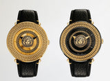 Buy Shop Versace V-Metal Icon Black Dial Black Leather Strap Watch For Men - VQL030015 USA Online