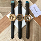 Buy Shop Versace V Metal Icon Quartz Silver Dial Brown Leather Strap Watch For Men - VQL010015 USA Online