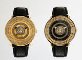 Buy Shop Versace V Metal Icon Quartz Silver Dial Brown Leather Strap Watch For Men - VQL010015 USA Online