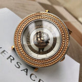 Buy Shop Versace V Metal Icon Quartz Silver Dial Brown Leather Strap Watch For Men - VQL010015 USA Online