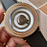 Buy Shop Versace V Metal Icon Quartz Silver Dial Brown Leather Strap Watch For Men - VQL010015 USA Online