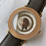 Buy Shop Versace V Metal Icon Quartz Silver Dial Brown Leather Strap Watch For Men - VQL010015 USA Online