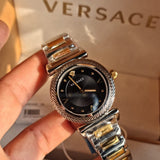 Buy Shop Versace V-Motif Black Dial Two Tone Steel Strap Watch for Women - VERE00518 USA Online
