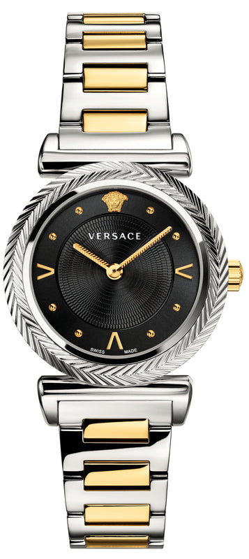 Buy Shop Versace V-Motif Black Dial Two Tone Steel Strap Watch for Women - VERE00518 USA Online