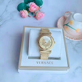 Buy Shop Versace V-Motif Gold Dial Gold Steel Strap Watch for Women - VERE00618 USA Online
