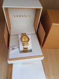 Buy Shop Versace V-Motif Gold Dial Gold Steel Strap Watch for Women - VERE00618 USA Online