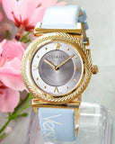 Buy Shop Versace V-Motif Grey Dial Blue Leather Strap Watch for Women - VERE00318 USA Online