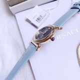 Buy Shop Versace V-Motif Grey Dial Blue Leather Strap Watch for Women - VERE00318 USA Online