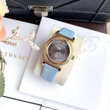 Buy Shop Versace V-Motif Grey Dial Blue Leather Strap Watch for Women - VERE00318 USA Online