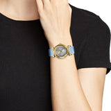 Buy Shop Versace V-Motif Grey Dial Blue Leather Strap Watch for Women - VERE00318 USA Online