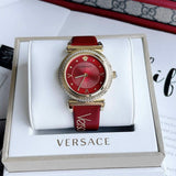 Buy Shop Versace V-Motif Red Dial Red Leather Strap Watch for Women - VERE00418 USA Online