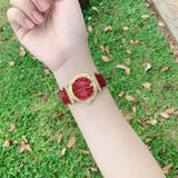 Versace V-Motif Red Dial Red Leather Strap Watch for Women - VERE00418