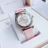 Buy Shop Versace V-Motif Silver Dial Pink Leather Strap Watch for Women - VERE00118 USA Online
