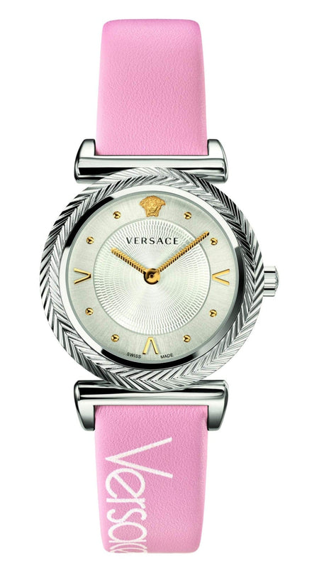 Buy Shop Versace V-Motif Silver Dial Pink Leather Strap Watch for Women - VERE00118 USA Online