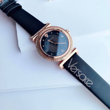 Buy Shop Versace V-Motif Vintage Logo Black Dial Black Leather Strap Watch for Women - VERE00818 USA Online