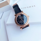 Buy Shop Versace V-Motif Vintage Logo Black Dial Black Leather Strap Watch for Women - VERE00818 USA Online