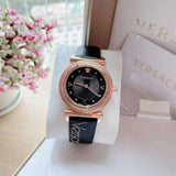 Buy Shop Versace V-Motif Vintage Logo Black Dial Black Leather Strap Watch for Women - VERE00818 USA Online