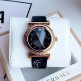 Buy Shop Versace V-Motif Vintage Logo Black Dial Black Leather Strap Watch for Women - VERE00818 USA Online