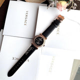 Buy Shop Versace V-Motif Vintage Logo Black Dial Black Leather Strap Watch for Women - VERE00818 USA Online