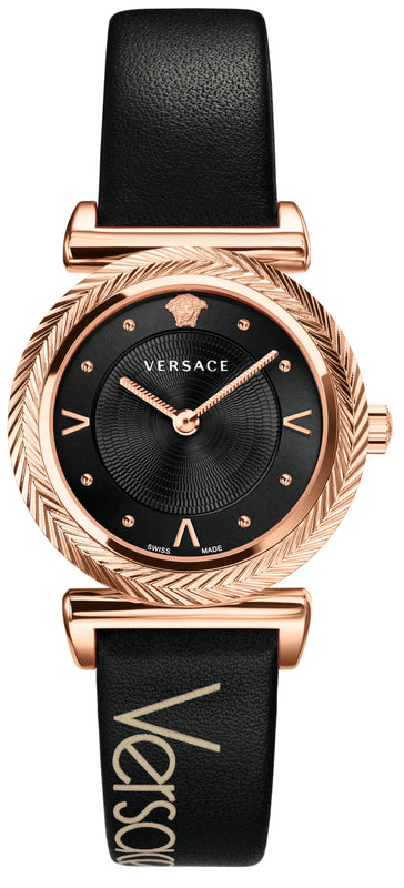Buy Shop Versace V-Motif Vintage Logo Black Dial Black Leather Strap Watch for Women - VERE00818 USA Online